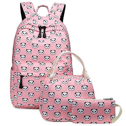 abshoo Lightweight Cute Panda Backpacks for Girls School Backpacks With Lunch Bag (Panda Pink Set) - color: 3pc Panda Pink
