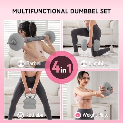 Adjustable Dumbbell Set 13LB/18LB/22LB/35LB, 4-in-1 Soft Shell Weight Set with Connector, Converts to Barbell & Kettlebell, Strength Training Equipment for Home Gym, Ideal for Women & Beginners - color: Grey