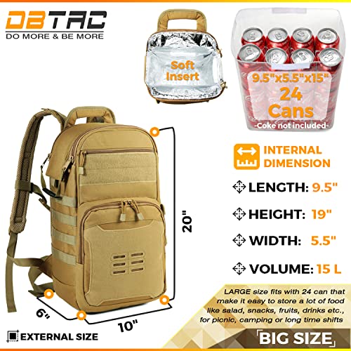 DBTAC Tactical Lunch Backpack, Large Lunch Cooler for Men Women | Backpack Coolers insulated for Work Picnic Travel (Brown, 24-Cans) - color: Brown