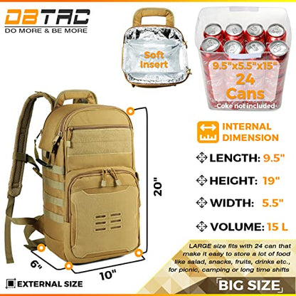 DBTAC Tactical Lunch Backpack, Large Lunch Cooler for Men Women | Backpack Coolers insulated for Work Picnic Travel (Brown, 24-Cans) - color: Brown