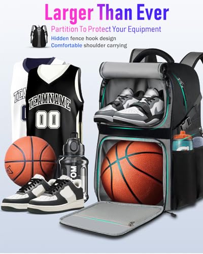 LOINTET Basketball Bag Backpack with Ball Holder Shoes Compartment, Large Basketball Accessories Sports Bag - color: Grey
