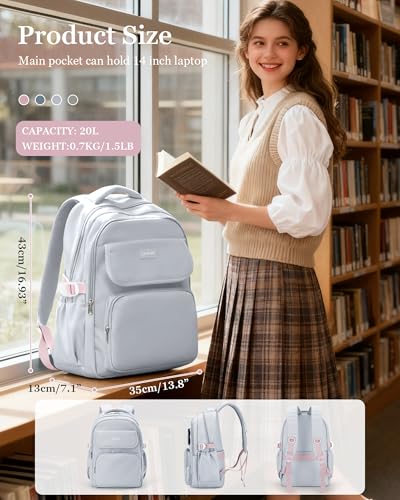 Cute Middle School Backpack For Teen Girls,Waterproof Casual Bookbags,Lightweight Travel Daypack,Basic Laptop College Backpack For Women(grey - color: A6-grey