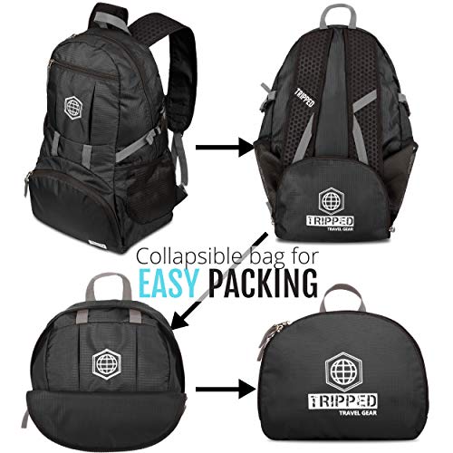 TRIPPED Travel Gear Traveling Backpack- Foldable collapsible lightweight backpack for travel (Black) 35 liters - color: Jet Black