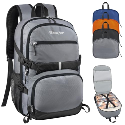 Seektop Lightweight Travel Backpack for Men Women, Multiple Pockets 40L Hiking Backpack Foldable Carry on Backpack for Outdoor Camping Sport Leisure (Gray) - color: Gray