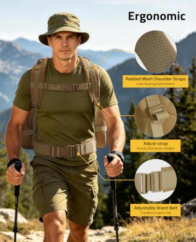 CVLIFE Tactical Backpack Military Army Rucksack 60L Large Assault Pack Detachable Molle Bag - color: Tan