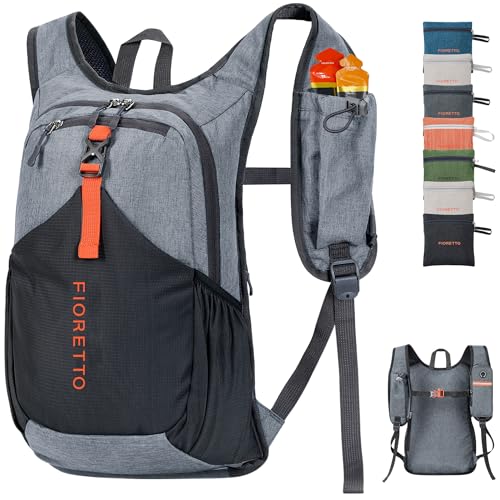FIORETTO 15L Hiking Backpack for Women Men Mini Packable Backpack Lightweight Small Daypack for Camping Travel Outdoor, Grey and Black - color: Grey and Black, size: 15l