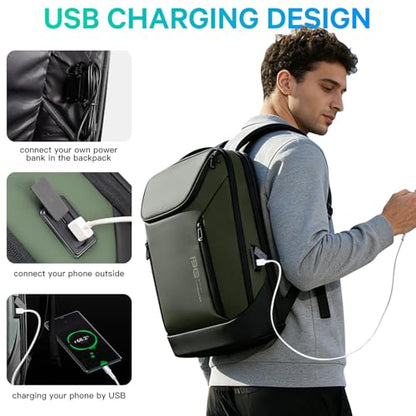 FUTURE AESTHETIC Business Smart Backpack Waterproof fit 15.6 Inch Laptop Backpack with USB Charging Port,Travel Durable Backpack - color: Green