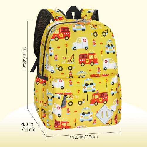 Kids Backpack for Girls Boys - 15 Inch Cute Cars Little Kids Backpack Waterresistant Toddler Preschool Kindergarten School Bag for Aged 3-8, Yellow - color: Yellow