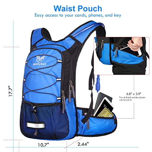 Mothybot Hydration Pack, Insulated Hydration Backpack with 2L BPA Free Water Bladder and Storage, Hiking Backpack for Men, Women, Kids for Running, Cycling, Camping - Keep Liquid Cool up to 5 Hours - color: Blue