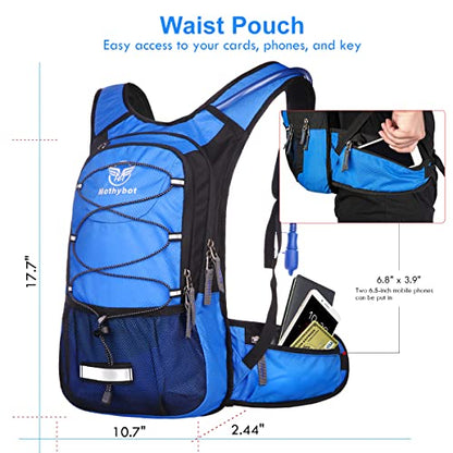 Mothybot Hydration Pack, Insulated Hydration Backpack with 2L BPA Free Water Bladder and Storage, Hiking Backpack for Men, Women, Kids for Running, Cycling, Camping - Keep Liquid Cool up to 5 Hours - color: Blue