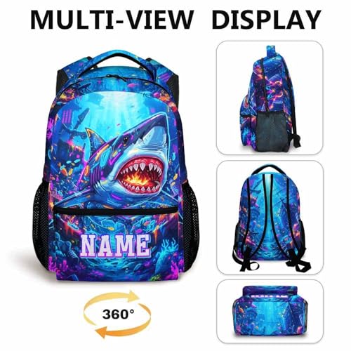 School Backpack Personalized Shark Backpacks for Kids Boys, Cool Large Capacity Custom Bookbag for Kindergarten Primary Elementary - color: Dark Blue