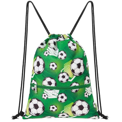 WAWASAM Kids Drawstring Backpack, Gym Swim Bag Cinch Bag for Girls Boys with Zipper Pocket - color: Soccer