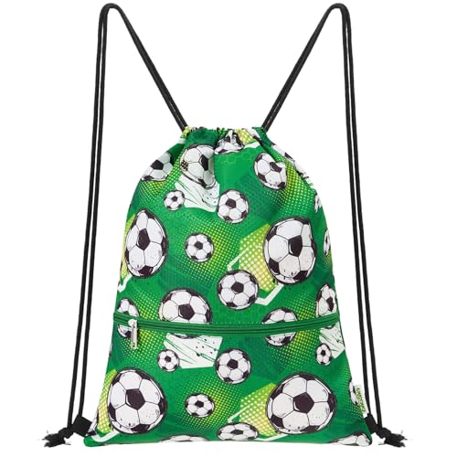 WAWASAM Kids Drawstring Backpack, Gym Swim Bag Cinch Bag for Girls Boys with Zipper Pocket - color: Soccer