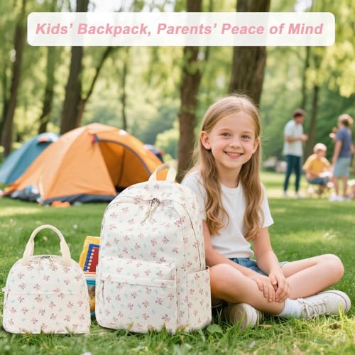 BTOOP School Backpacks for Teen Girls Bookbags Lightweight Kids Backpack School Bags Set with Lunch Box Pencil Case - color: Blue Bow-pink Flower