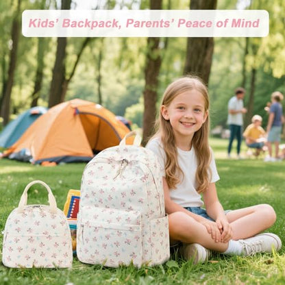 BTOOP School Backpacks for Teen Girls Bookbags Lightweight Kids Backpack School Bags Set with Lunch Box Pencil Case - color: Blue Bow-pink Flower