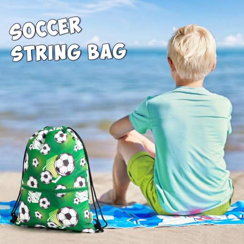 WAWASAM Kids Drawstring Backpack, Gym Swim Bag Cinch Bag for Girls Boys with Zipper Pocket - color: Soccer