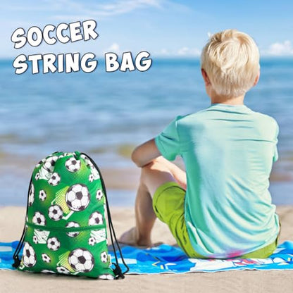 WAWASAM Kids Drawstring Backpack, Gym Swim Bag Cinch Bag for Girls Boys with Zipper Pocket - color: Soccer