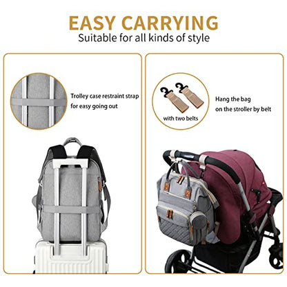 GurZinn Baby Diaper Bag Backpack with Changing Station Travel Waterproof 3 in 1 Foldable Pad Unisex Grey - color: Grey