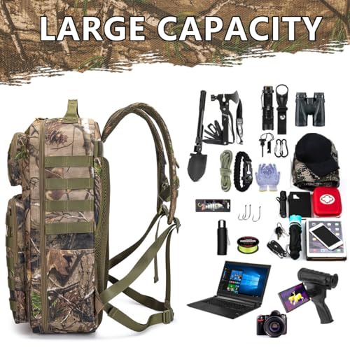 Tactical Camo Backpack for Men Women Waterproof Durable MOLLE Backpack Camping Hunting Emergency Preparedness - color: Camouflage