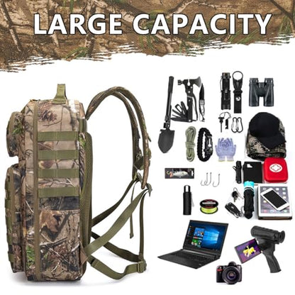 Tactical Camo Backpack for Men Women Waterproof Durable MOLLE Backpack Camping Hunting Emergency Preparedness - color: Camouflage