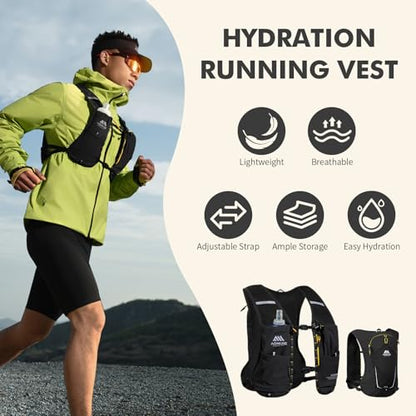 AONIJIE Running Hydration Vest for Men Women 8L Backpack with 500ml Soft Flask Water Bottle - style: Black