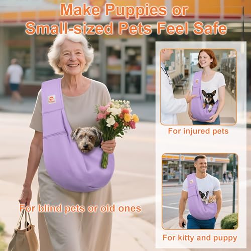Tomkas Small Dog Sling Carrier - Zipper Pocket & Adjustable Strap - for 3-10 lbs Pets(Light Purple) - color: Light Purple