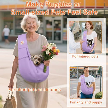 Tomkas Small Dog Sling Carrier - Zipper Pocket & Adjustable Strap - for 3-10 lbs Pets(Light Purple) - color: Light Purple