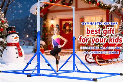 Marfula Gymnastic Bar For Kid and Teenage of 3-25, 5Ft/8 FT Base Length 4Ft Width 5Ft Adjust Height, Gymnastic Kip Bar For Gymnast, Gymnastic Training Equipment For Professional Training Home Club Use - color: Blue(New Style - 8 Ft Base)