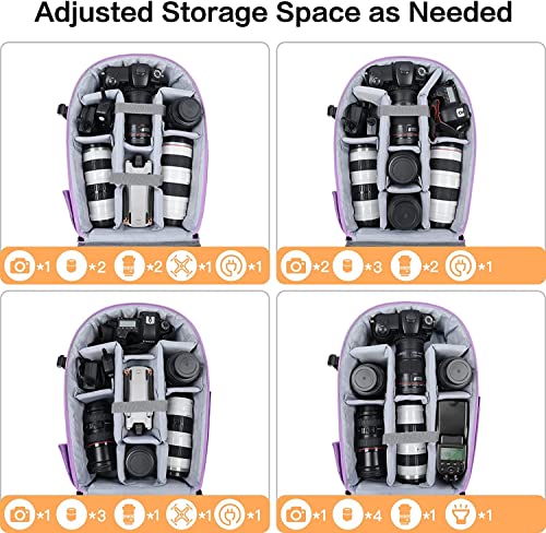 MOSISO Camera Backpack, DSLR/SLR/Mirrorless Photography Camera Bag 15-16 inch Waterproof Hardshell Case with Tripod Holder&Laptop Compartment Compatible with Canon/Nikon/Sony, Purple - color: Purple