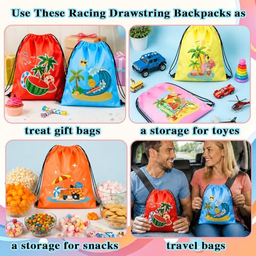 12PCS Summer Pool Birthday Party Gift Treat Goodie Bags for Kids | Lightweight Reusable Drawstring Backpacks for Hawaiian Travel Vacation Beach & Gym for Boys Kids Birthday（11.8 x 9.8 Inch） - color: Hello Summer Bags-12pcs
