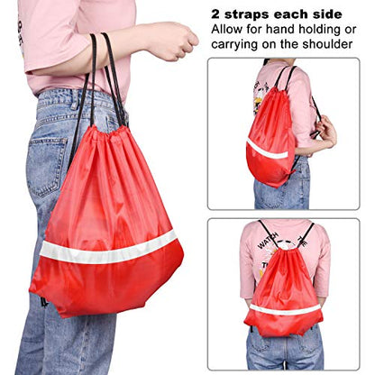 KUUQA 12 Pcs Drawstring Backpack Bag Bulk Reflective,Red - color: Red
