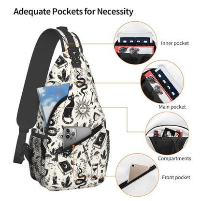 Sling Backpack Unisex Crossbody Chest Bag Shoulder Chest Bag For Women Men Hiking Travel - color: Bohemia Witchy
