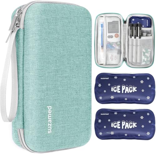 suzamed Insulin Cooler Travel Case,EVA Insulation Travel Medicine Kit with 2 Ice Packs for Diabetes Care,Insulin Pen and Other Diabetic Supplies (Green) - color: Green