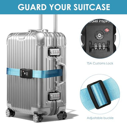 Travel Inspira Luggage Straps for Suitcases with TSA Lock, Protect Your Luggage Anti-Burst, High Visibility Color, Easy to Identify Luggage Adjustable Heavy Duty Belt for 20-28 Inch Suitcases - color: Blue