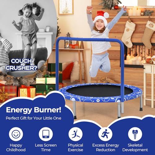KOTEK 36 Inch Toddler Trampoline, Foldable Mini Recreational Trampoline with Handle & Safety Padded Cover, ASTM Approved Small Baby Trampoline, Indoor Trampoline for Kids, Max Load 330 Lbs - color: Blue