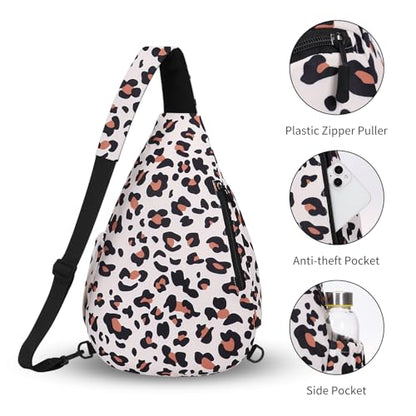 HUA ANGEL Crossbody Sling Bag for Men & Women Lightweight Waterproof Chest Shoulder Bag for Travel Hiking & Everyday Use - color: W-leopard Print