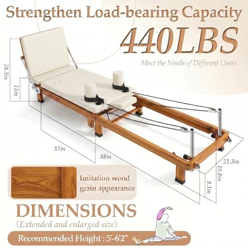 88" Foldable Pilates Reformer,Walnut Wood Grain Metal Frame, Dual Spring & Latex Resistance, Jump Board & Headrest, Adjustable Footbar Space-Saving Home Gym, Ideal - size: 88IN*21.3IN*11IN