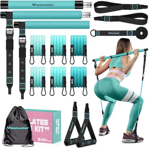 Pilates Bar Kit with Resistance Bands, Multifunctional Pilates Bar for Women & Men with Heavy-Duty Metal Adjustment Buckle, Pilates Home Equipment for Full BodyWorkouts - color: Blue
