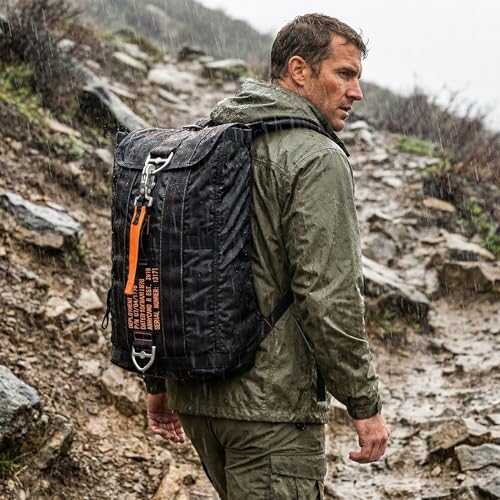 Military Tactical Backpack Parachute Buckles Hook Nylon Rucksacks Flight Backpacks Day Pack for Outdoor,Hiking,Camping (Black) - color: Black