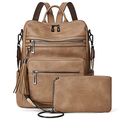 Shrrie Backpack Purse for Women Leather Backpack Fashion Designer Travel Backpack Convertible Shoulder Bag - color: 2-1 Two-tone Camel Brown