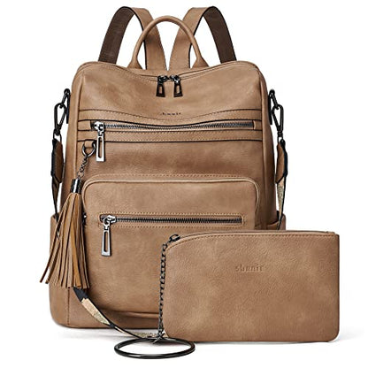 Shrrie Backpack Purse for Women Leather Backpack Fashion Designer Travel Backpack Convertible Shoulder Bag - color: 2-1 Two-tone Camel Brown