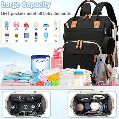 SHITIESHOU Diaper Bag Backpack Baby Bag, Baby Girl Boy Diaper Bag for Dad Mom with Pad, 16 Pockets, Pacifier Case, Large Diaper Bags Unisex for Travel (Black) - color: Black