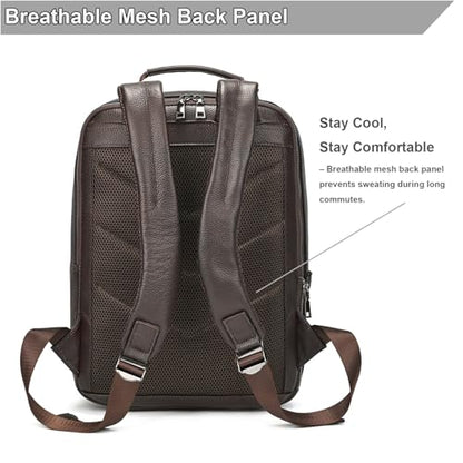 Durable Genuine Leather Backpack - 15.6 Inch Laptop Bag for Business Commute & Travel, Large Capacity Multi-Pocket Backpack for Men/Women, Coffee - color: Y80&19y Coffee
