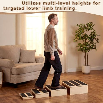 Sintuff Exercise Step Platform for Balance & Strength Training, Wooden Nesting Exercise Steps 330 Lb. with Non-slip Surface, Progressive Height Training for Home Fitness