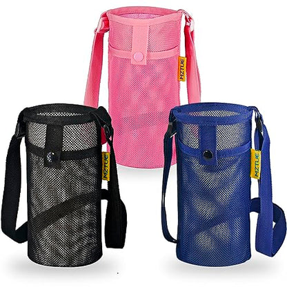 Water Bottle Holder with Strap, Premium Water Bottle Carrier with Strap Easy Clean, Light Water Bottle Carrier Bag, Water Bottle Holder with Pocket for Hiking, Walking, Travel - color: pink & black&blue