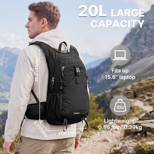G4Free 20L Hiking Backpack with Waist Strap for Women Men, Lightweight Waterproof Daypack for Travel Camping Outdoor, Black - color: Black
