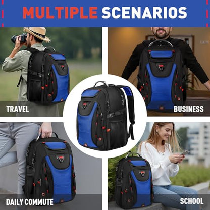 Z-MGKISS Large Travel Backpack for Men, 18.4 Inch Laptop backpack, TSA Flight Approved, Water Resistant, Business Work Bag with USB Charging Port, Extra large Backpacks, Blue - color: Blue-1
