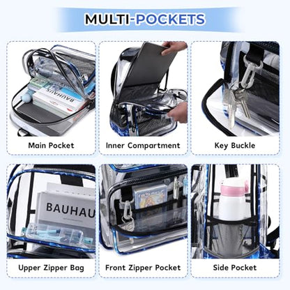 Sisipoet Clear Backpack for Boys with Lightning Print, Heavy Duty Transparent Bookbag for School, Stadium, and Concert, Blue - color: Blue/Lightning