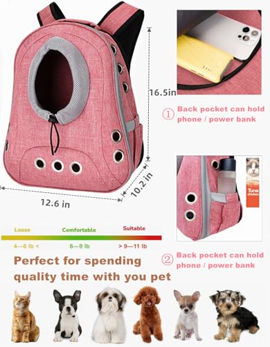 Small Dog Cat Chest Backpack Carrier,Large Space Ventilated Front Facing Backpack Carrier for Puppy,Lightweight Doggy Backpack for Hiking,Camping,Travel,Outdoor,Max 12 lbs(Pink) - color: Pink