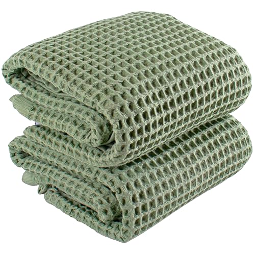 PÜSKÜL Natural 100% Turkish Cotton Waffle Bath Towels Set of 2-Piece | 32x63 inch Extra Large Absorbent Quick-Dry Lightweight Spa Towel | Luxury Sauna Accessories (Sage Green, Bath Towels - Pack of 2) - color: Sage Green